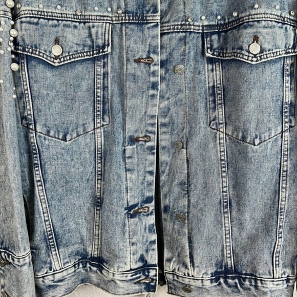 Veveret Denim Jacket Women's 2XL Pearl & Rhinestone Embellished Acid Wash Retro - Picture 5 of 11
